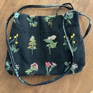 Floral Embroidered Black Mini Tote
